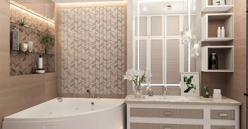 Дизайн для ванной с угловой ванной