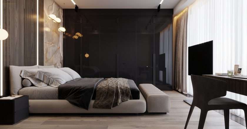 Дизайн спальни разными стенами